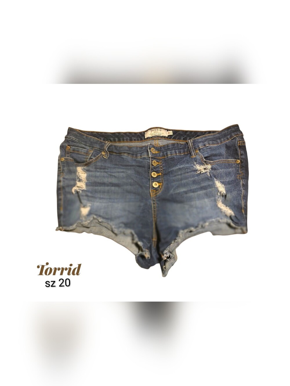 torrid Blue Distressed Button-Fly Denim Shorts